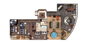 Croisière NCL Norwegian Cruise Line Jade The Haven villa jardin avec 3 chambres plan